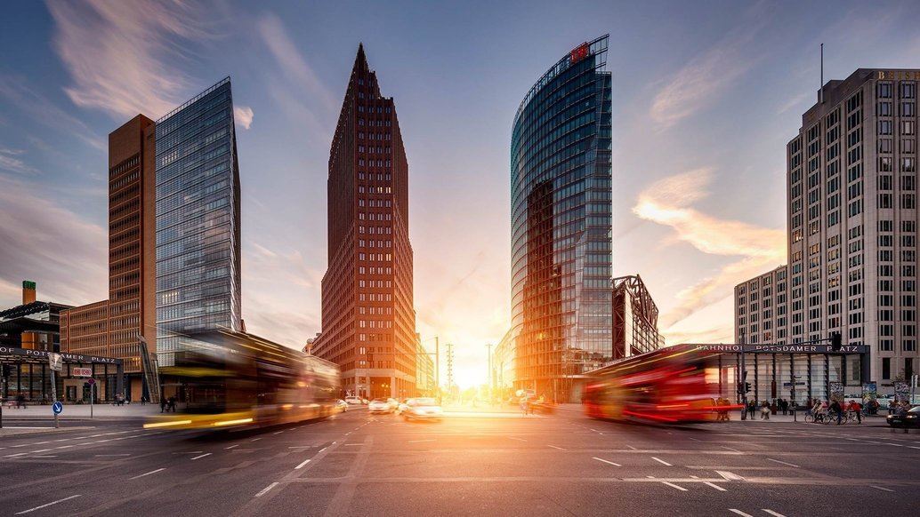 Stad Met Zonsondergang